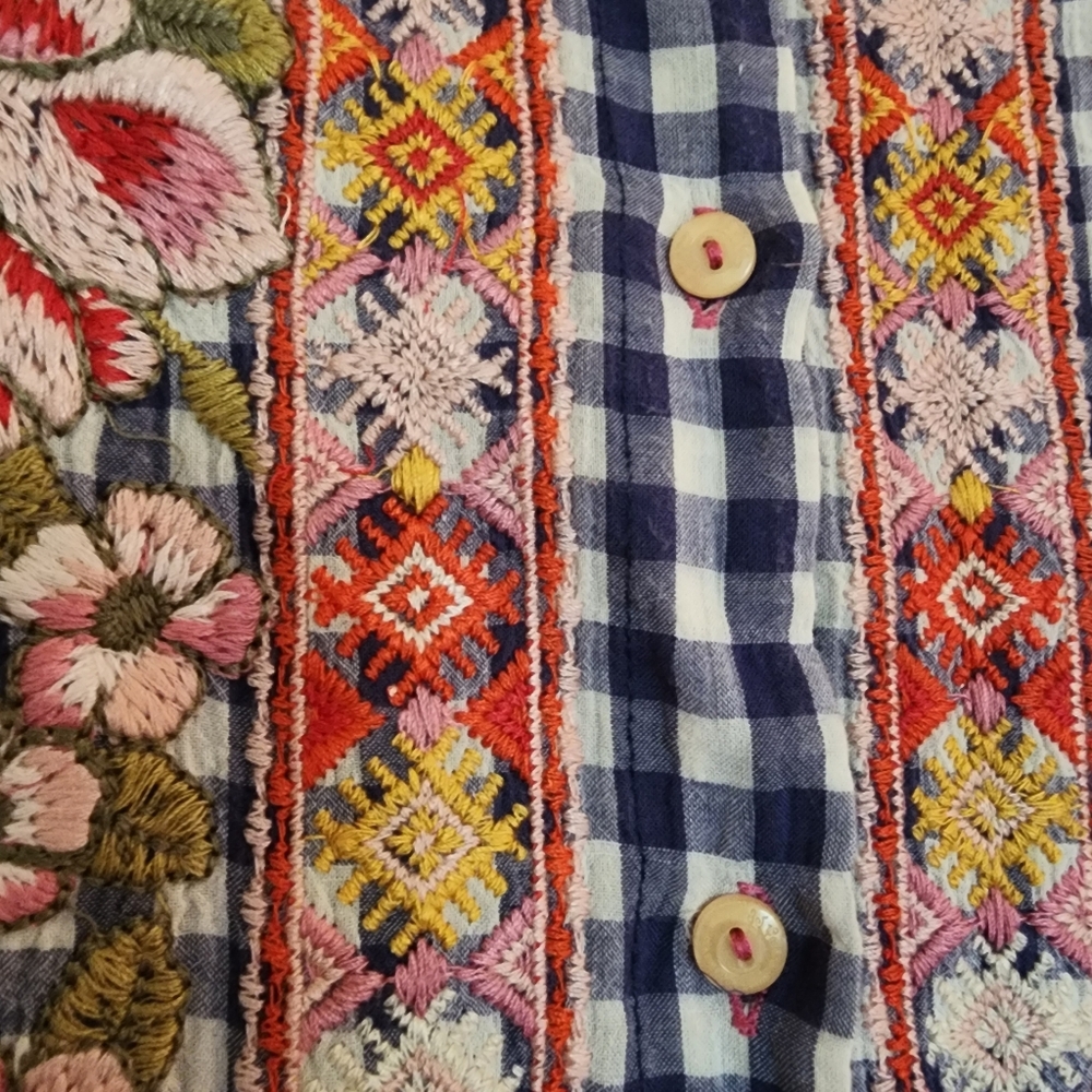 Johnny Was Workshop Gingham Plaid Embroidered Flo… - image 7